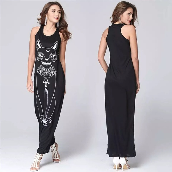 Mystical Sphinx Black Maxi Dress - Picture 3 of 4